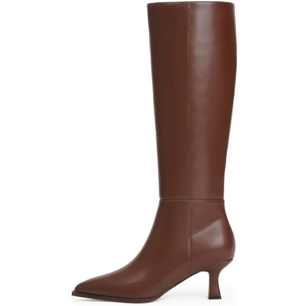 Women's Brown Modatope Knee High Boots for Faux Leather Low Heel Pointed Toe - Picture 2 of 7